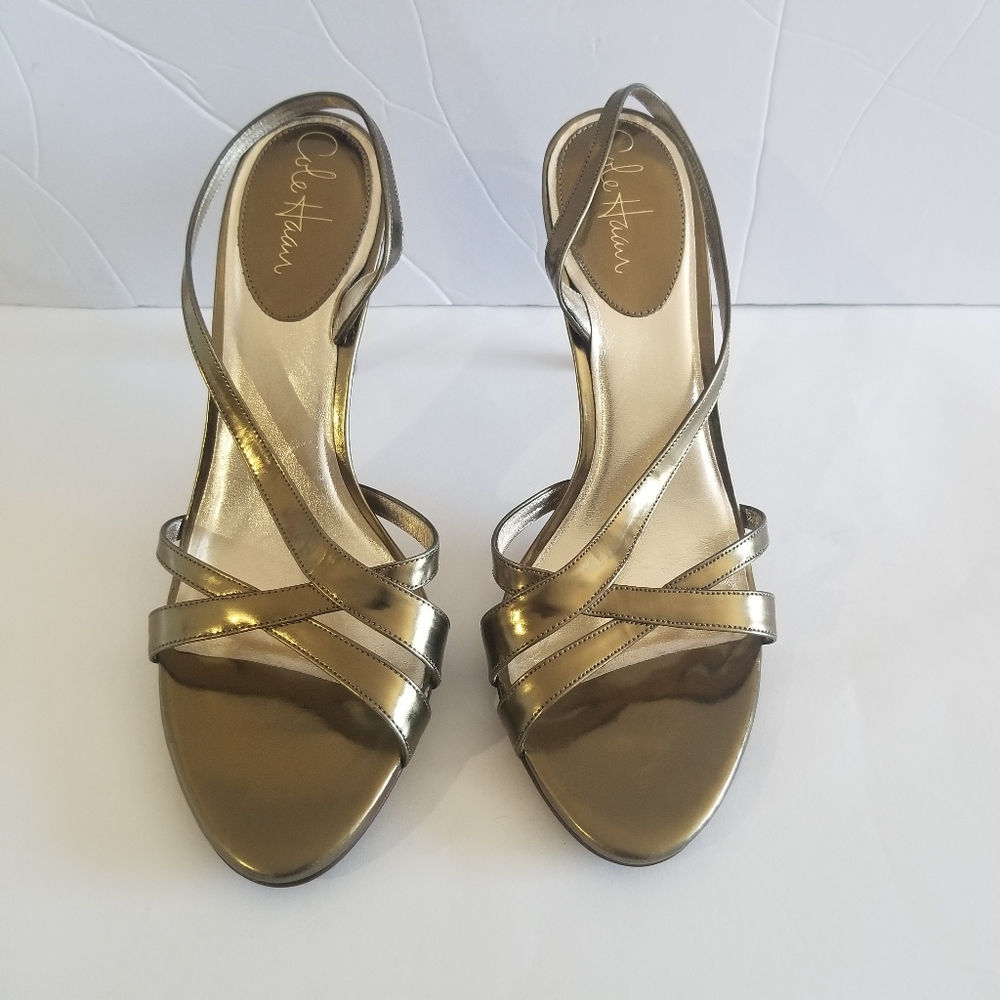Cole Haan/Nike Air Patent Leather Slingback Heels, Gold, 10B (9.5B), NWT